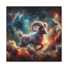 Load image into Gallery viewer, Celestial Aries Ram Canvas Art, Zodiac Decor, Astrological Wall Art, Gift for Astrology Lovers, Cosmic Home Decor, Unique Art Piece
