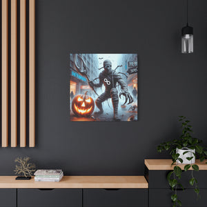 Halloween Canvas Art, Spooky Decor for Fall Celebrations, Mummy with Pumpkins, Cozy Wall Art, Haunted House Vibes