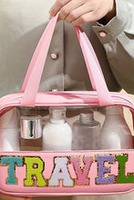 Load image into Gallery viewer, Purple TRAVEL Chenille Letter Clear PVC Makeup Bag

