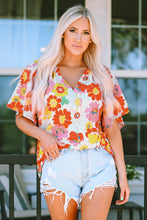 Load image into Gallery viewer, Multicolor Floral Print V Neck Half Sleeve Blouse
