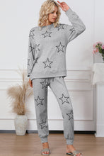 Load image into Gallery viewer, Gray Stars Print Long Sleeve Drawstring High Waist Lounge Set
