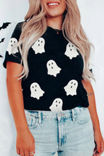Load image into Gallery viewer, Black Sequin Halloween Ghost Patched Casual T Shirt
