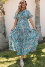 Load image into Gallery viewer, Sky Blue Paisley Print Boho Holiday Ruffle Tiered Maxi Dress
