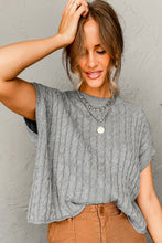 Load image into Gallery viewer, Black Crew Neck Cable Knit Short Sleeve Sweater
