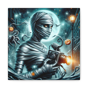Spooky Mummy Canvas Art, Halloween Home Decor, Unique Wall Art, Horror Theme Decoration, Ghostly Photography Print