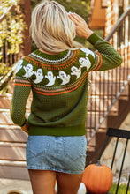 Load image into Gallery viewer, Jungle Green Halloween Ghost Pattern Drop Shoulder Sweater
