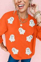 Load image into Gallery viewer, Orange Sequin Halloween Ghost Patched Drop Shoulder Sweatshirt
