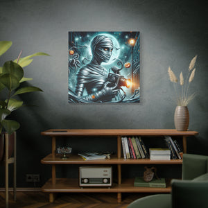 Spooky Mummy Canvas Art, Halloween Home Decor, Unique Wall Art, Horror Theme Decoration, Ghostly Photography Print
