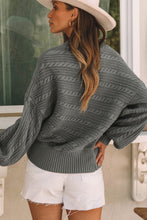 Load image into Gallery viewer, Gray Mock Neck Lantern Sleeve Cable Knit Sweater
