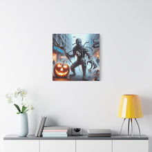 Load image into Gallery viewer, Halloween Canvas Art, Spooky Decor for Fall Celebrations, Mummy with Pumpkins, Cozy Wall Art, Haunted House Vibes
