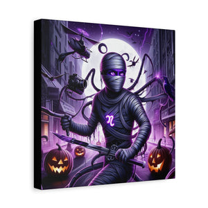 Ninja Halloween Wall Art, Frightening Home Decor, Glow-in-the-Dark Canvas