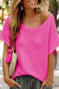 Red Clay Solid Loose Knit Short Dolman Sleeve Sweater