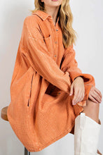 Load image into Gallery viewer, Orange Crinkled Dual Chest Pocket Oversized Shirt Dress
