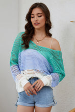 Load image into Gallery viewer, Multicolor Color Block Eyelet Long Sleeve Twisted Back Knit Top
