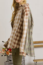 Load image into Gallery viewer, Brown Multi Plaid Patchwork Raw Edge Casual Shirt

