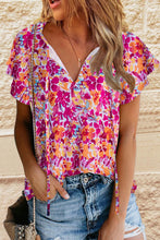 Load image into Gallery viewer, Fiery Red Flutter Sleeves Floral Print Top
