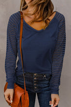 Load image into Gallery viewer, Blue Sheer Stripe V-Neck Top

