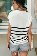 Load image into Gallery viewer, White Stripe Half Zip Split Stand Neck Sweater T-shirt
