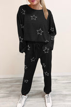 Load image into Gallery viewer, Gray Stars Print Long Sleeve Drawstring High Waist Lounge Set
