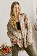 Load image into Gallery viewer, Brown Multi Plaid Patchwork Raw Edge Casual Shirt
