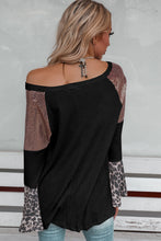 Load image into Gallery viewer, Black Sequin Patchwork Bell Sleeve V Neck Tunic Top
