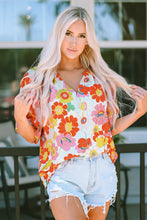 Load image into Gallery viewer, Multicolor Floral Print V Neck Half Sleeve Blouse
