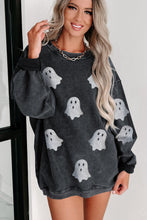 Load image into Gallery viewer, Black Halloween Ghost Corded Crew Neck Loose Sweatshirt

