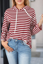 Load image into Gallery viewer, Burgundy Stripe Kangaroo Pocket Drawstring Hoodie
