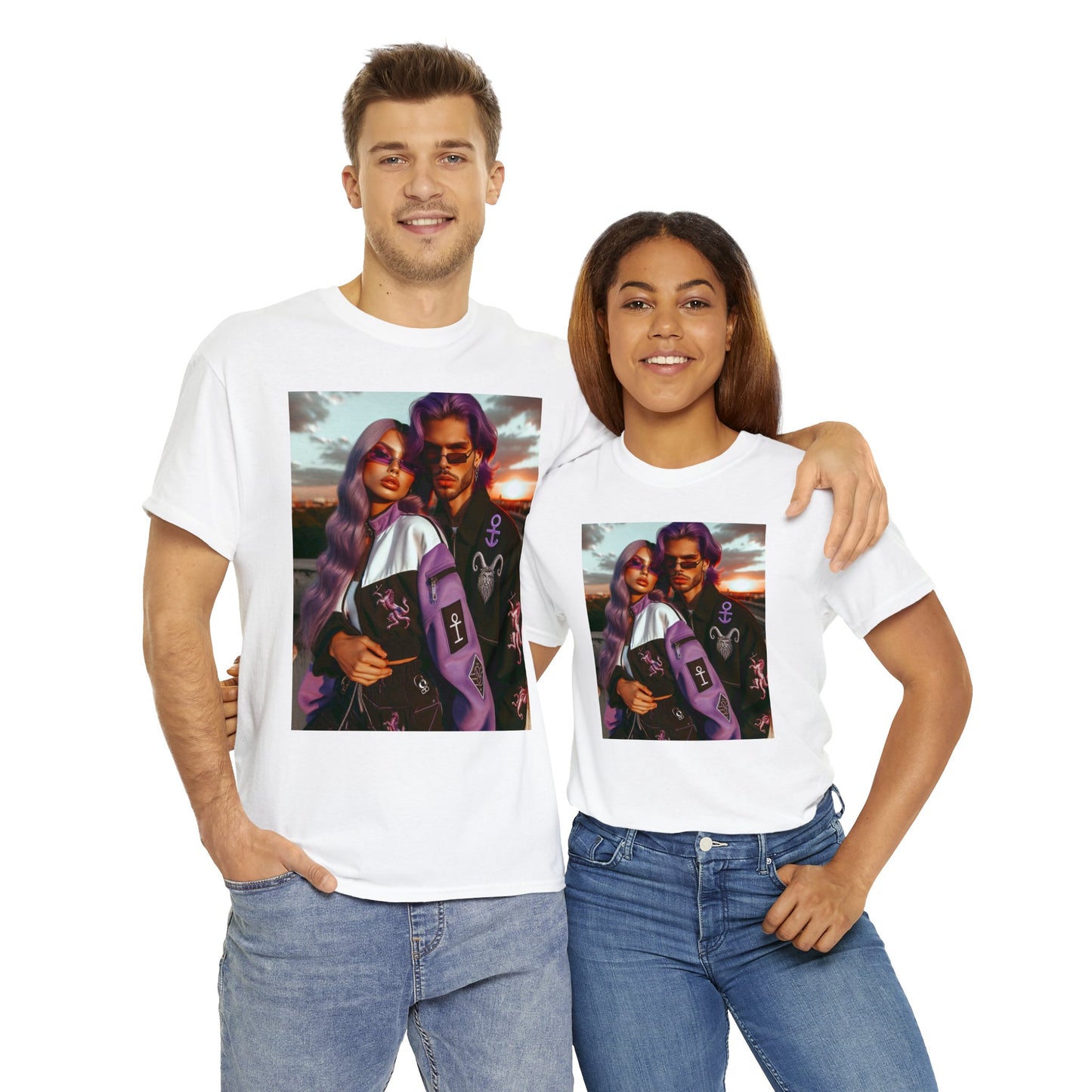 Unisex Sagittarius Couple (3) Heavy Cotton Tee