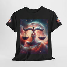 Load image into Gallery viewer, Cosmic Libra Justice Tee, Celestial Balance Shirt, Astrology Themed T-Shirt, Gift for Science Lovers, Unisex Heavy Cotton Tee
