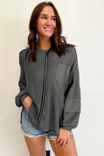 Load image into Gallery viewer, Pink Exposed Seam Patchwork Bubble Sleeve Waffle Knit Top

