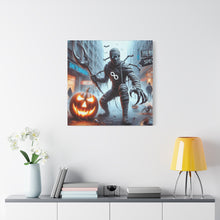 Load image into Gallery viewer, Halloween Canvas Art, Spooky Decor for Fall Celebrations, Mummy with Pumpkins, Cozy Wall Art, Haunted House Vibes
