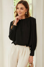 Load image into Gallery viewer, Black Padded Shoulder Buttoned Cuffs Pleated Loose Blouse
