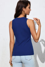 Load image into Gallery viewer, Blue Solid Round Neck Ribbed Tank Top
