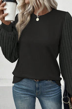 Load image into Gallery viewer, Black Contrast Ribbed Bishop Sleeve Top
