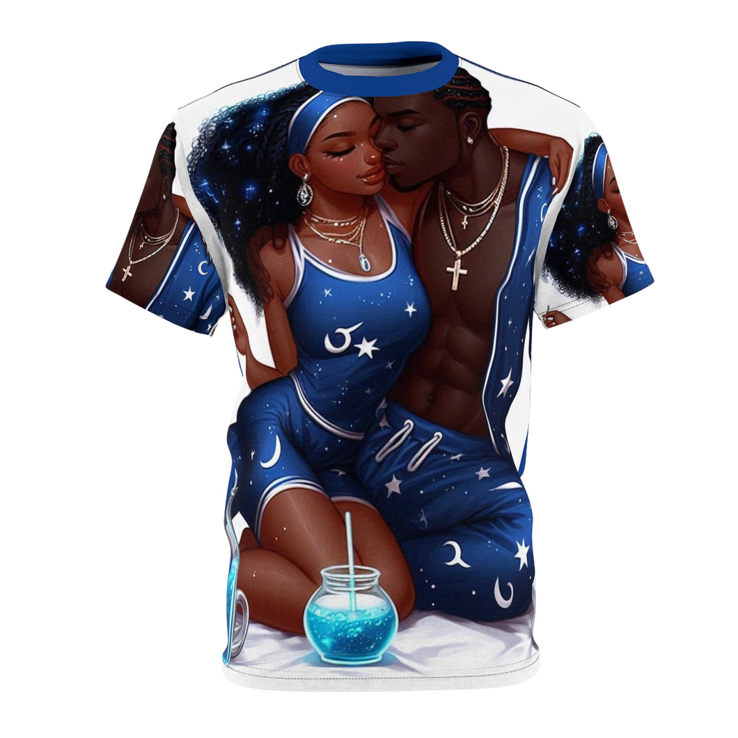 Cosmic Aquarius Love Unisex Cut & Sew Tee – Star & Moon Design