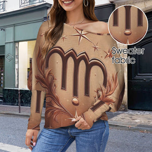 Designer (12) Virgo Casual Long Batwing Sleeve Off Shoulder Sweater