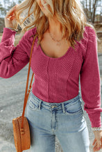 Load image into Gallery viewer, Rose U Neck Textured Long Sleeve Top
