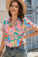 Load image into Gallery viewer, Multicolor Abstract Geometry Print Frilled V Neck Blouse
