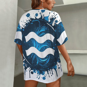 Aquarius Round Neck Loose T-Shirt (Inky Splatter) 3