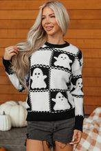 Load image into Gallery viewer, Black Halloween Ghost Checkered Drop Shoulder Sweater
