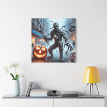 Load image into Gallery viewer, Halloween Canvas Art, Spooky Decor for Fall Celebrations, Mummy with Pumpkins, Cozy Wall Art, Haunted House Vibes
