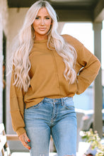 Load image into Gallery viewer, Pink Exposed Seam Patchwork Bubble Sleeve Waffle Knit Top
