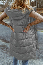 Load image into Gallery viewer, Dark Grey Hooded Long Quilted Vest Coat
