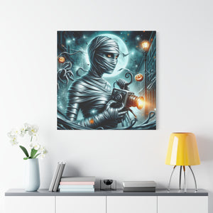 Spooky Mummy Canvas Art, Halloween Home Decor, Unique Wall Art, Horror Theme Decoration, Ghostly Photography Print