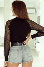 Load image into Gallery viewer, Apricot Striped Mesh Long Sleeve Crewneck Ribbed Top
