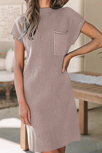 Red Dahlia Patch Pocket Ribbed Knit Short Sleeve Sweater Dress