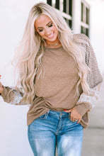 Load image into Gallery viewer, Light French Beige Floral Striped Patchwork Loose Long Sleeve Top
