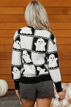Load image into Gallery viewer, Black Halloween Ghost Checkered Drop Shoulder Sweater
