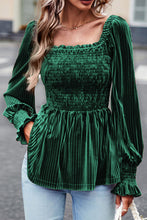 Load image into Gallery viewer, Pink Smocked Ribbed Velvet Babydoll Top
